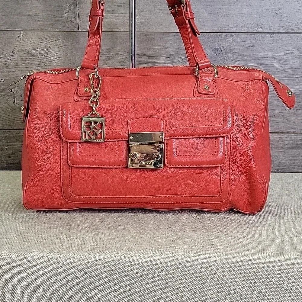 DKNY Red/Orange Leather Handbag